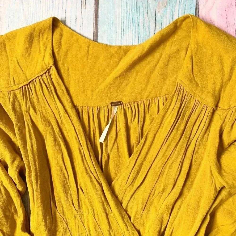 Yellow free people long sleeve wrap around mini dress size xs - Picture 11 of 12
